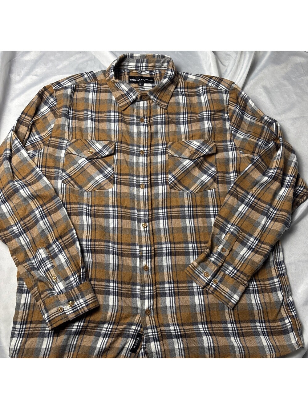 Molokai Surf Co. Men's XL Plaid Flannel Shirt Brown and Gray